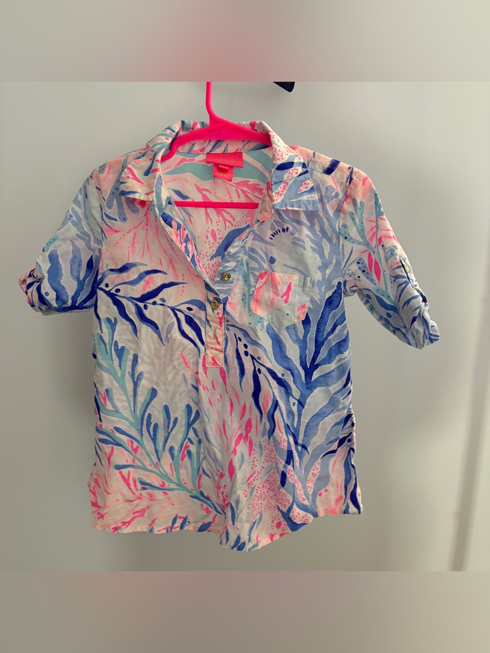 Lilly Pulitzer Girls Pink Blue Coral Reef Print Blouse